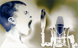 child shouting into microphone